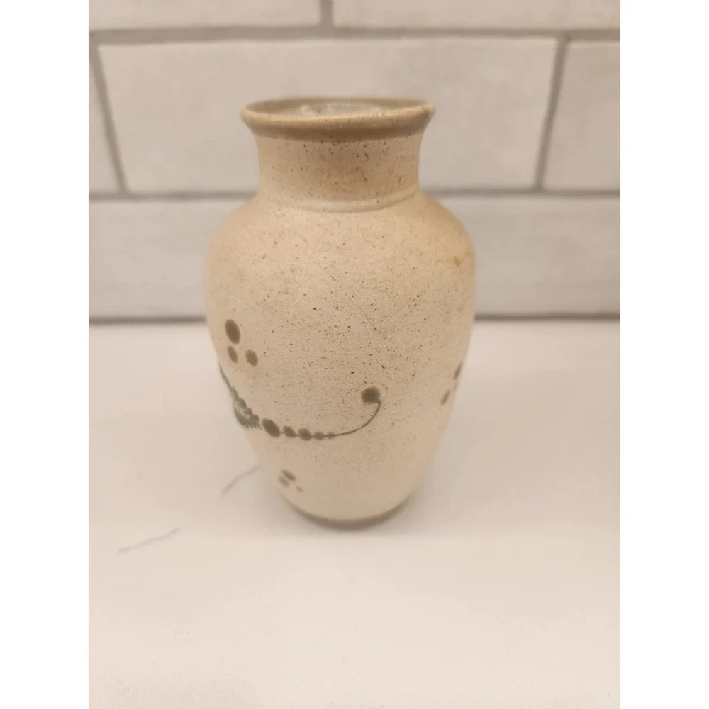 Vintage Mexican Pottery Small Handpainted Floral Rustic Mexico Vase 4 3/4‎ Tall